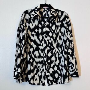 C+D+M Womens Button Down Long Sleeve Blouse Collared Relaxed Black White Medium